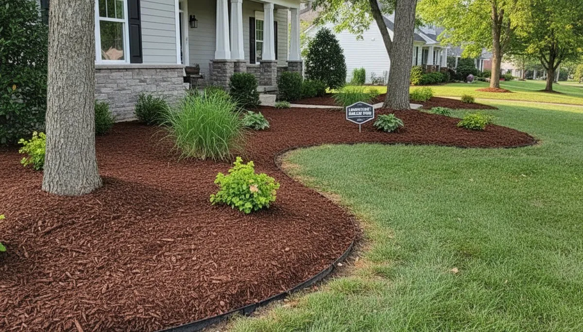 Freshly installed mulch beds with clean edges and rich color by Chop Chop Landscaping in Louisville, KY