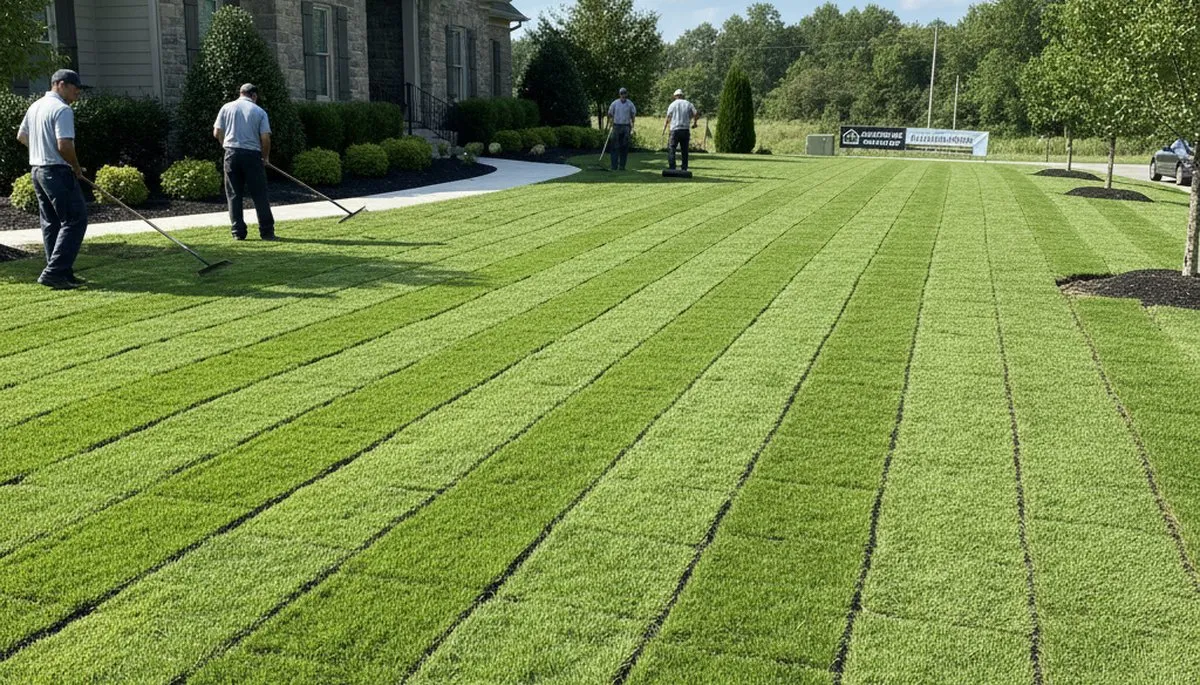 Fresh sod installation creating a lush green lawn by Chop Chop Landscaping in Louisville, KY
